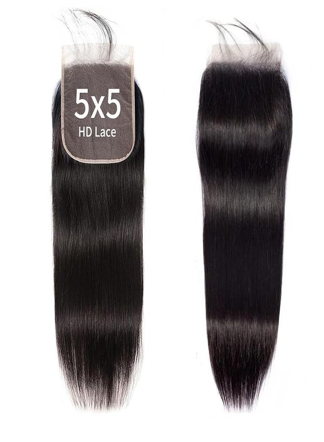XSY 5x5 hd lace closure Straight frontal hd lace Ultra Thin Invisible Virgin Human Hair Closure Pre Plucked Natural Hairline with Baby Hair Natural Black Color 14 Inch - Image 2